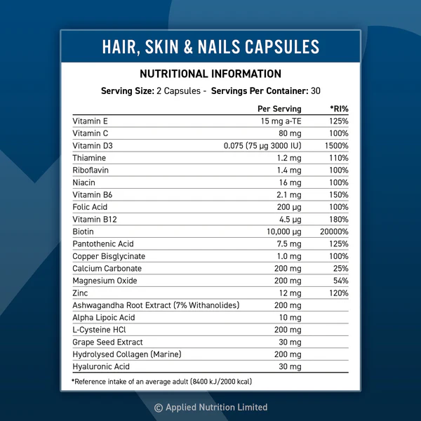 HAIR, SKIN & NAILS COLLAGEN - APPLIED NUTRITION - 60 CAPS